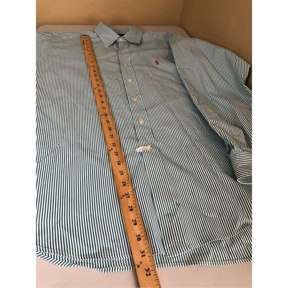 RALPH LAUREN BLAKE COTTON SHIRT Mens Sz XL White Green Stripes - Picture 8 of 8